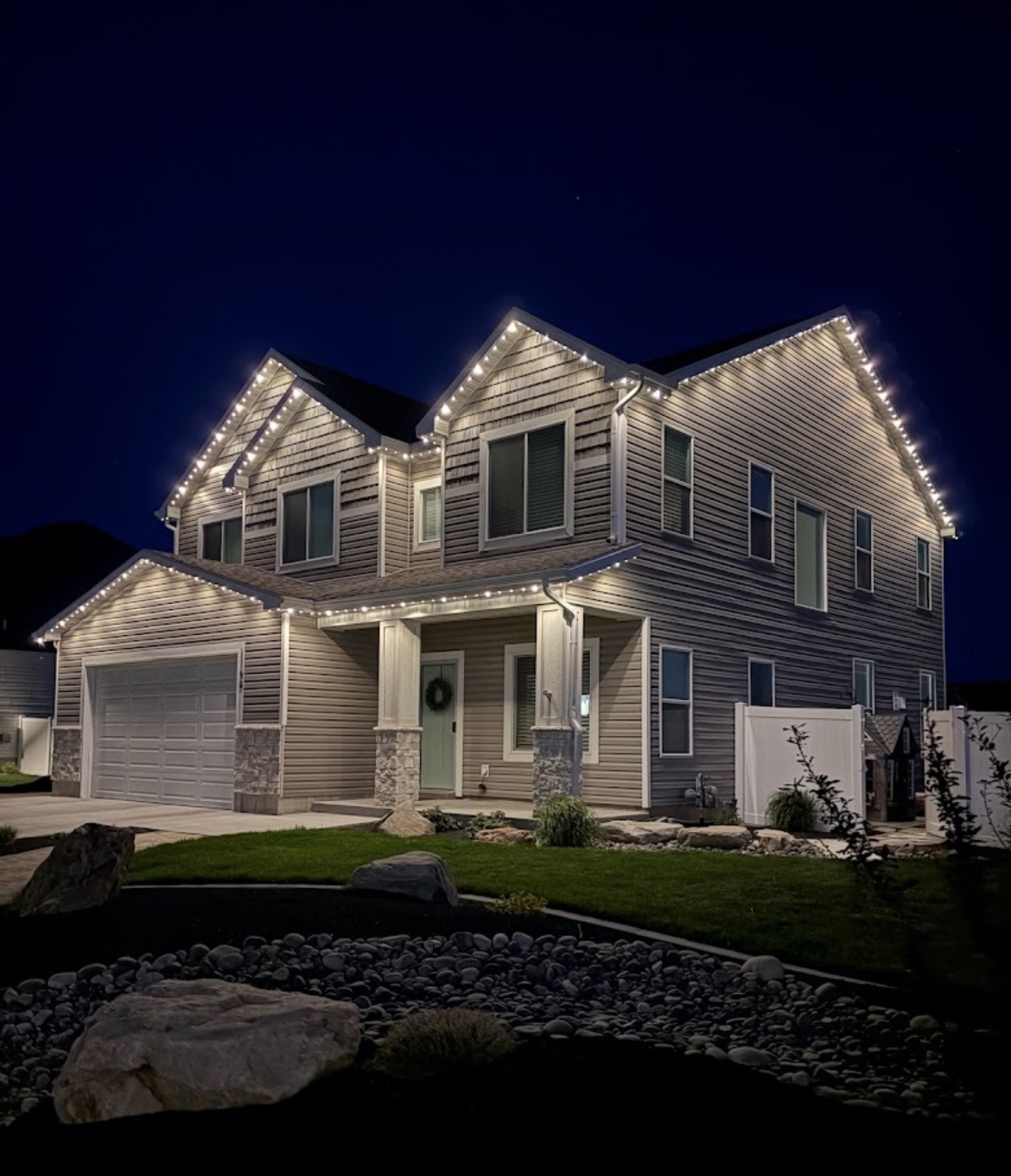 Whole home outlined with warm white permanent lights